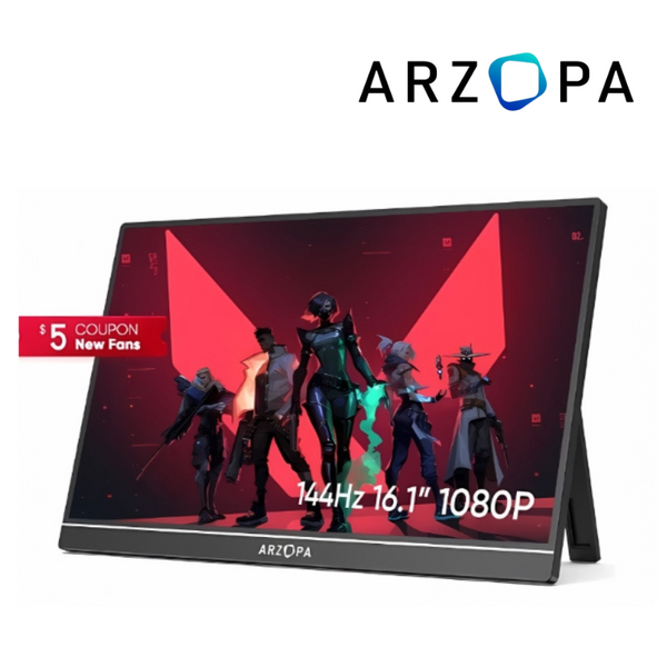 ARZOPA 16,1 polegadas 100% sRGB 144Hz Monitor de jogos portátil para laptop com tipo C Mini HDMI para PS4 / 5 Steam Deck Switch PC Mac