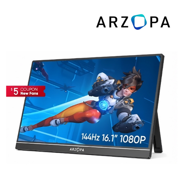 ARZOPA 16,1 polegadas 144Hz 1080P Monitor de jogos portátil para laptop com tipo C Mini HDMI para PS4 / 5 Steam Deck Switch PC Mac