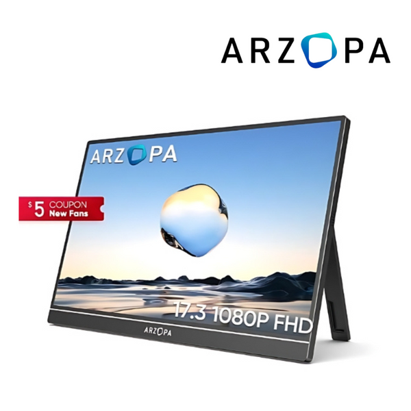 ARZOPA 17,3 polegadas 1080P FHD Monitor Portátil IPS Tela Tela Externa com mini HDMI tipo C para Laptop Mac PC Xbox PS Switch