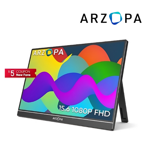 ARZOPA Monitor Portátil de 15,6 polegadas FHD 1080P IPS USB-C Mini-HDMI Segunda Tela Externa para Mac Laptop PC Switch Xbox PS4 / 5 Xbox