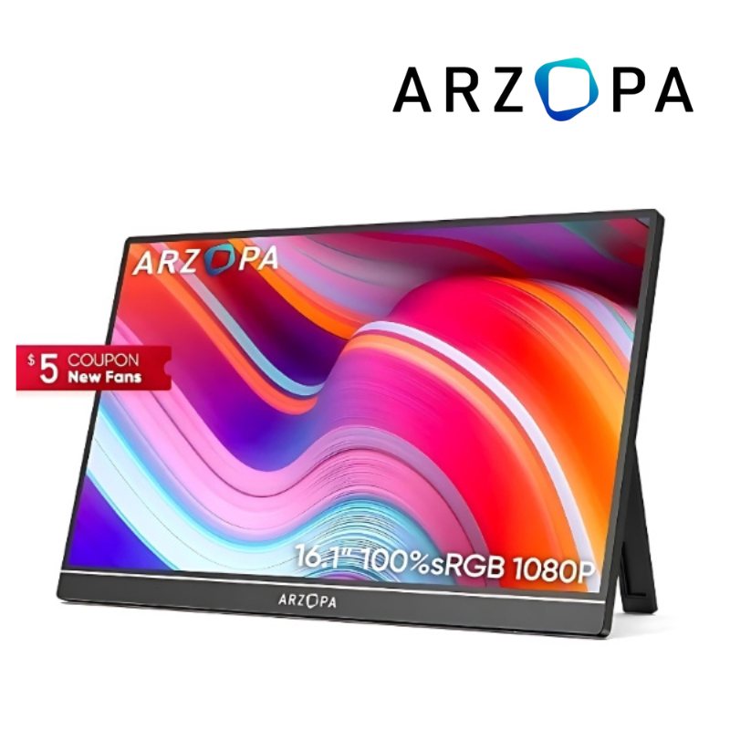 ARZOPA 16.1 '' 100% sRGB Monitor Portátil 1080P Segundo Monitor Tela Externa para MAC Laptop PC Xbox / PS / Switch, Z1C