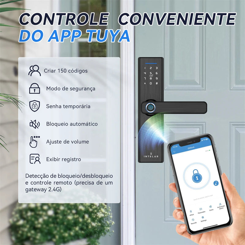 Tuya X1 Wifi Biométrico Fechadura de Impressão Digital Fechadura de Porta Inteligente TuyaApp Desbloqueio remoto Entrada sem chave Fechadura Digital Eletrônica X1