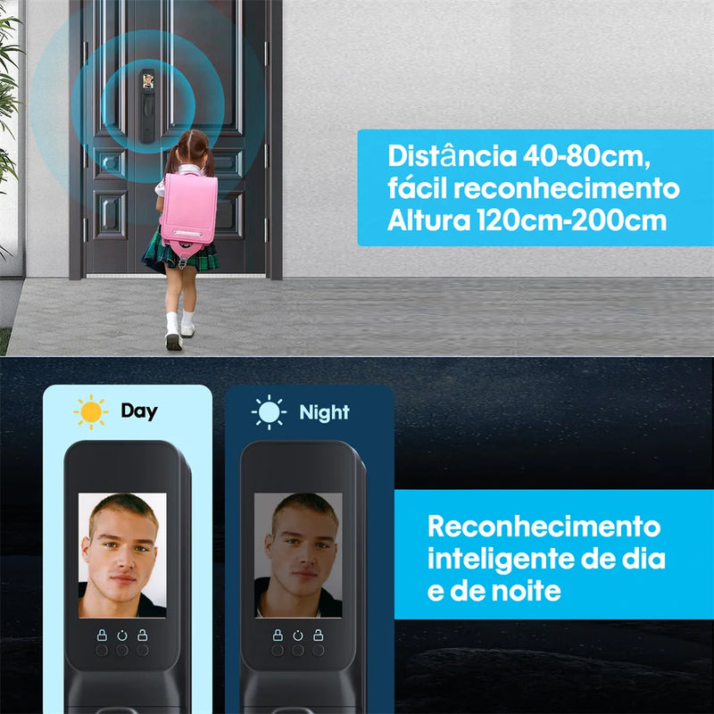 Tuya X3 Wifi 3D Face Smart Door Lock Monitor de câmera de segurança Senha de impressão digital inteligente Desbloqueio de chave eletrônica biométrica