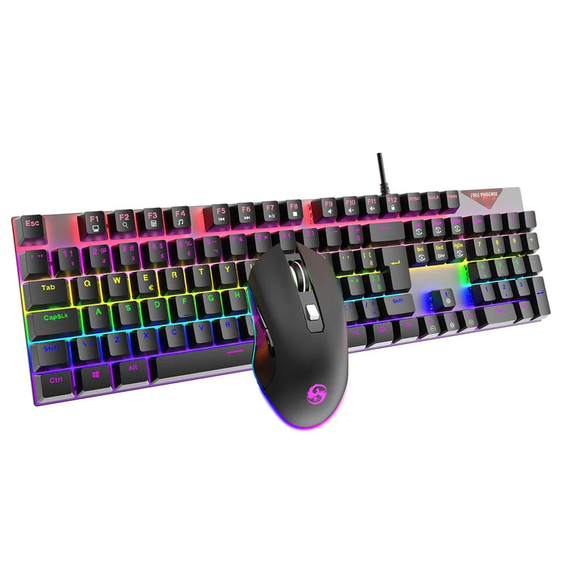 KIT Mouse Mecânico + Teclado Abnt2 Gamer Rgb Led Switch Azul Be-k2 + Mouse Pad Phoenix (Brinde)