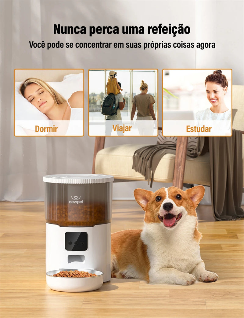 Alimentador automático para animais de estimação 4L para gatos WiFi Smart Swirl Slow Dog Feeder com gravador de voz Dispensador de comida para gatos de grande capacidade