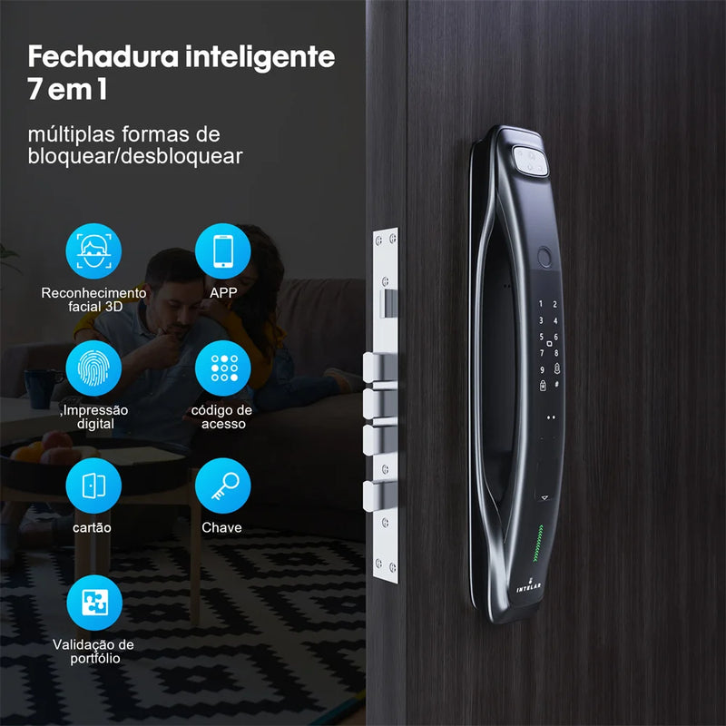 Tuya X3 Wifi 3D Face Smart Door Lock Monitor de câmera de segurança Senha de impressão digital inteligente Desbloqueio de chave eletrônica biométrica