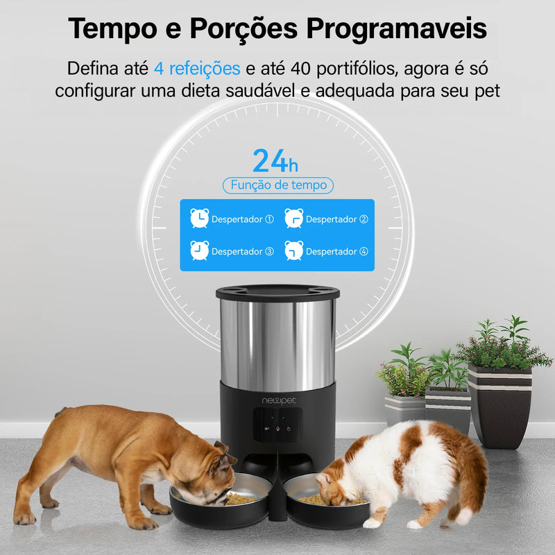 Alimentador para animais de estimação 5L com Microfone Alimentador automático para gatos Dispensador inteligente de comida para cães WiFi Timing Tigela de alimentação quantitativa de aço inoxidável