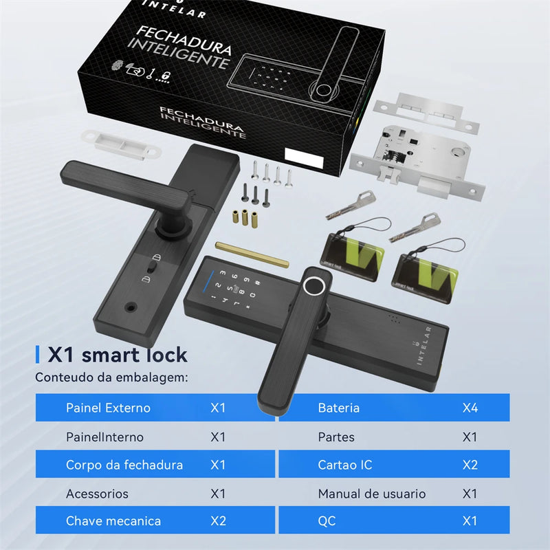 Tuya X1 Wifi Biométrico Fechadura de Impressão Digital Fechadura de Porta Inteligente TuyaApp Desbloqueio remoto Entrada sem chave Fechadura Digital Eletrônica X1