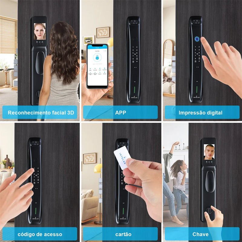 Tuya X3 Wifi 3D Face Smart Door Lock Monitor de câmera de segurança Senha de impressão digital inteligente Desbloqueio de chave eletrônica biométrica