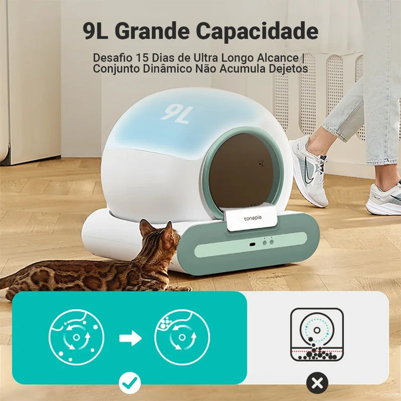 Caixa de areia automática inteligente para gatos, UV Esterilização Sandbox Autolimpante APP Controle, Capacidade de 65L