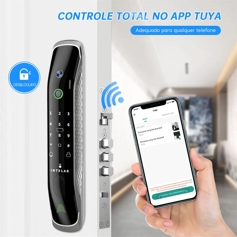 Tuya X2 Intelar Black  Biométrico Impressão Digital Fechadura Da Porta olho mágico Smart Lock Tuya App Desbloquear Keyless Lock