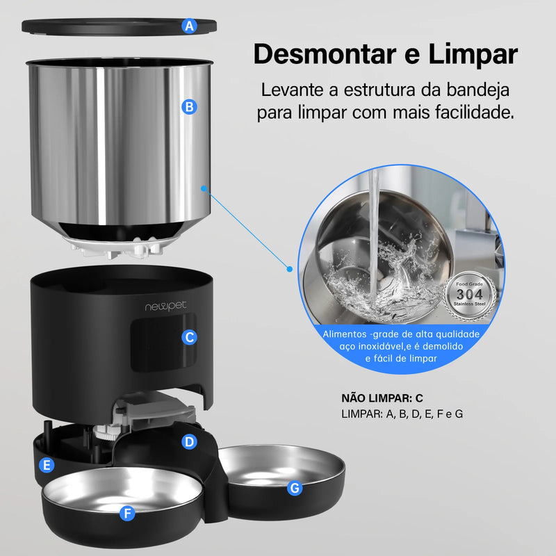 Alimentador para animais de estimação 5L com Microfone Alimentador automático para gatos Dispensador inteligente de comida para cães WiFi Timing Tigela de alimentação quantitativa de aço inoxidável