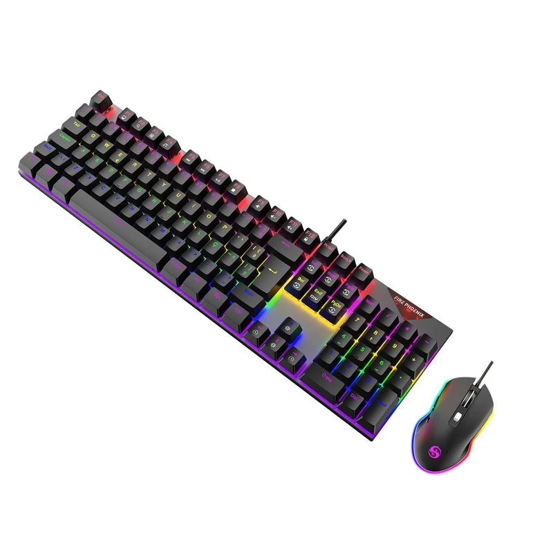 KIT Mouse Mecânico + Teclado Abnt2 Gamer Rgb Led Switch Azul Be-k2 + Mouse Pad Phoenix (Brinde)