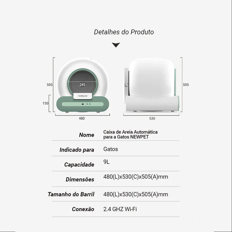 Caixa de areia automática inteligente para gatos, UV Esterilização Sandbox Autolimpante APP Controle, Capacidade de 65L