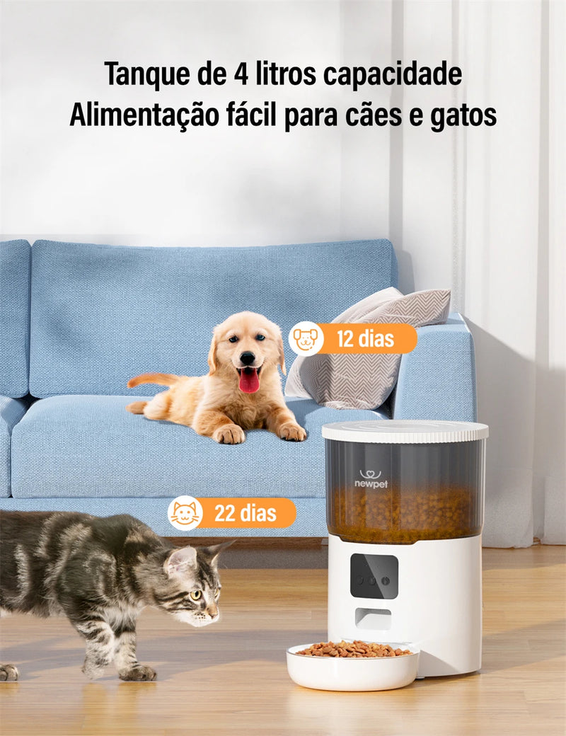 Alimentador automático para animais de estimação 4L para gatos WiFi Smart Swirl Slow Dog Feeder com gravador de voz Dispensador de comida para gatos de grande capacidade