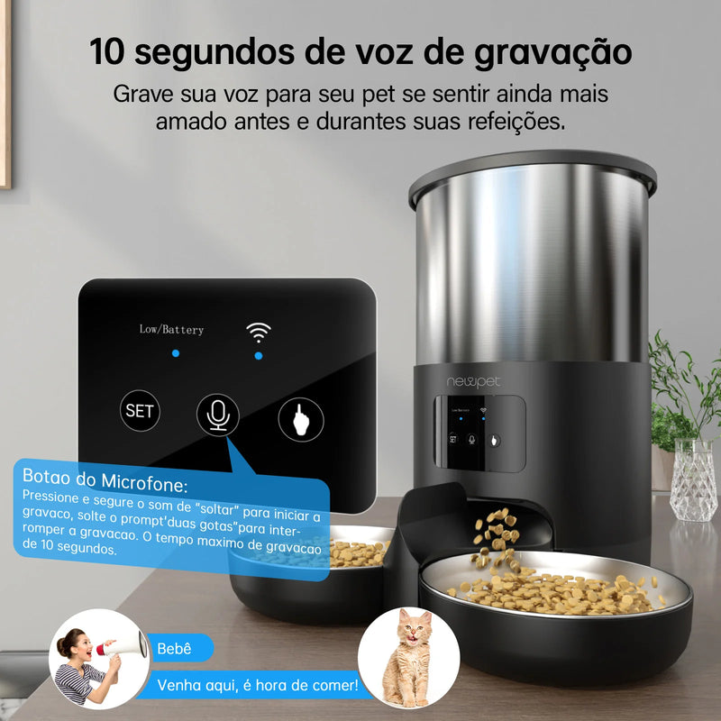 Alimentador para animais de estimação 5L com Microfone Alimentador automático para gatos Dispensador inteligente de comida para cães WiFi Timing Tigela de alimentação quantitativa de aço inoxidável