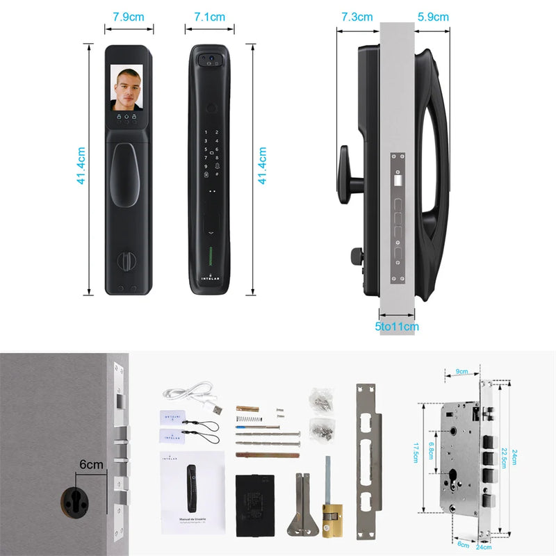 Tuya X3 Wifi 3D Face Smart Door Lock Monitor de câmera de segurança Senha de impressão digital inteligente Desbloqueio de chave eletrônica biométrica