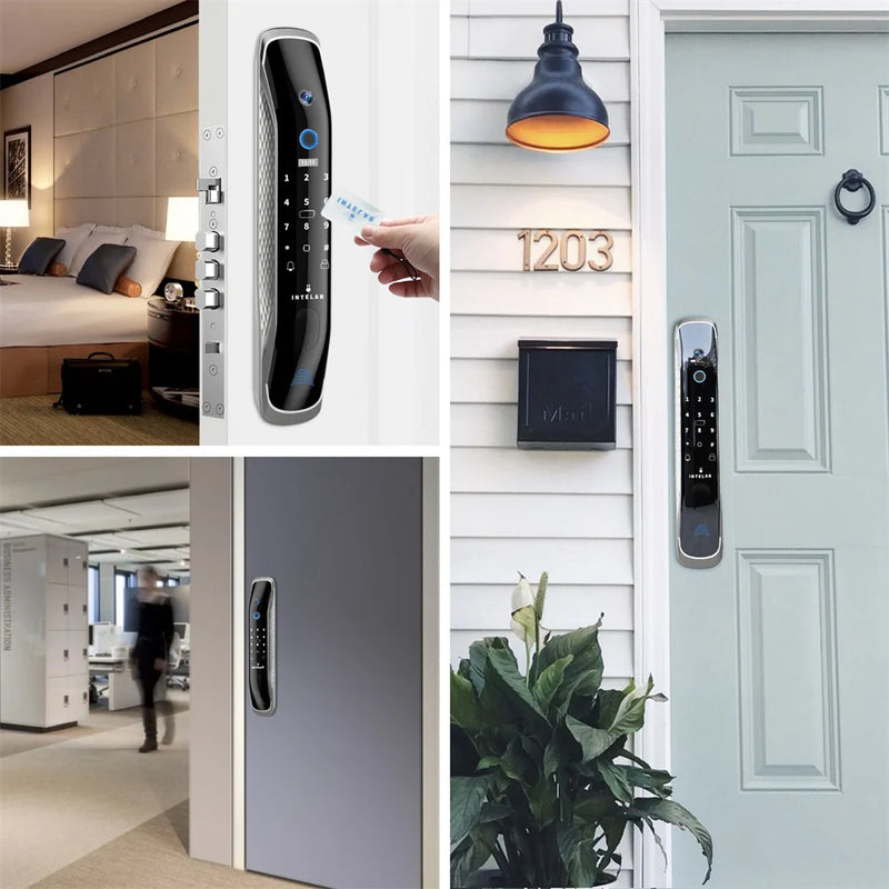 Tuya X2 Intelar Black  Biométrico Impressão Digital Fechadura Da Porta olho mágico Smart Lock Tuya App Desbloquear Keyless Lock