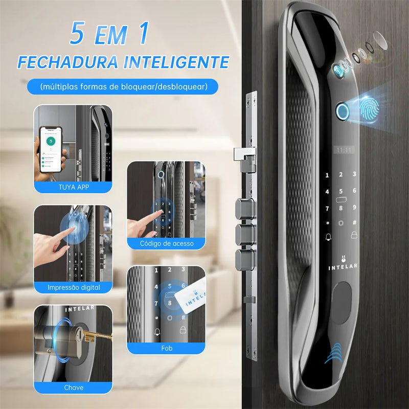 Tuya X2 Intelar Black  Biométrico Impressão Digital Fechadura Da Porta olho mágico Smart Lock Tuya App Desbloquear Keyless Lock