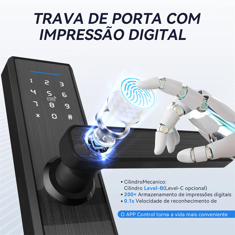 Tuya X1 Wifi Biométrico Fechadura de Impressão Digital Fechadura de Porta Inteligente TuyaApp Desbloqueio remoto Entrada sem chave Fechadura Digital Eletrônica X1